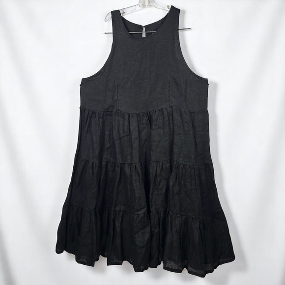 CIVICO 51 Black Linen Tiered Sleveless Peplum Dress Medium Italy Lagenlook Artsy - Picture 1 of 11